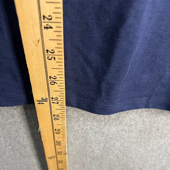 Denim & Co. Jersey Split V-Neck Short Sleeve Top w/ Lace Trim Navy, Medium - Picture 4 of 9